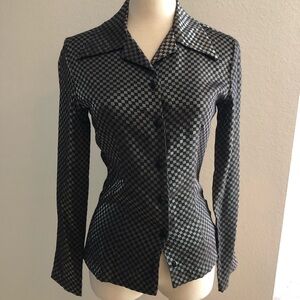 Black & Silver Checkered Pattern Button Down Shirt Small, Vintage